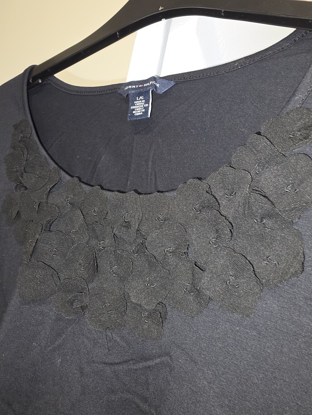 Tommy Hilfiger Black Lace-Accent Long Sleeve Top